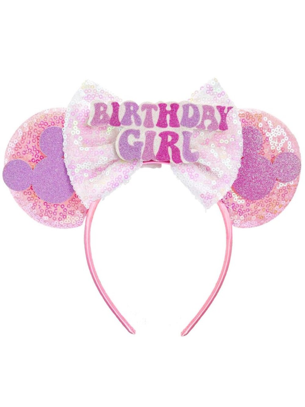 Women Girl Pink Sequin Halloween Mickey Mouse Headband for Cosplay